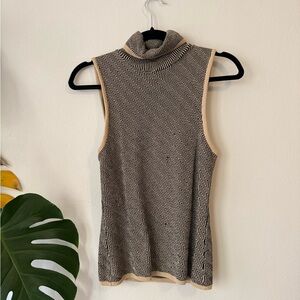Sleeveless Turtleneck Zigzag Knit Top - Black & Tan